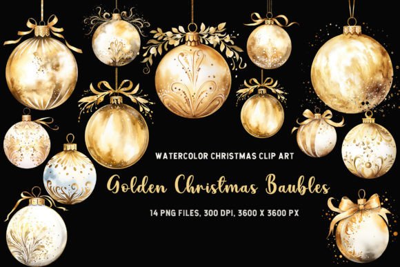 Download Golden Christmas Baubles Watercolor PNG - Christmas baubles Collection
