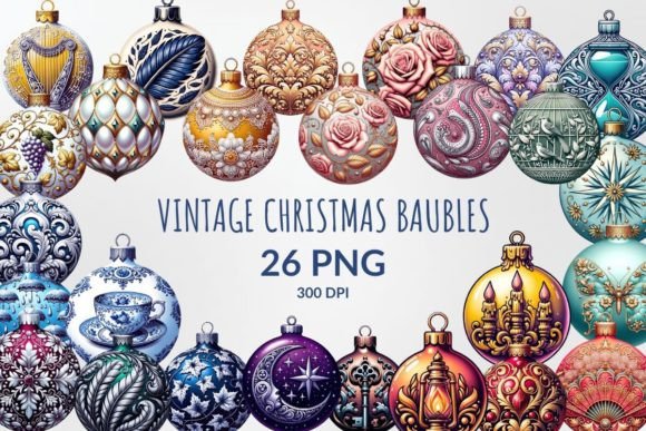 Download Vintage Christmas Baubles Sublimation - Christmas baubles Collection