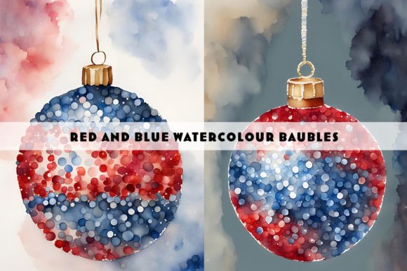 Download Blue &amp; Red Christmas Baubles Watercolour - Christmas baubles Collection